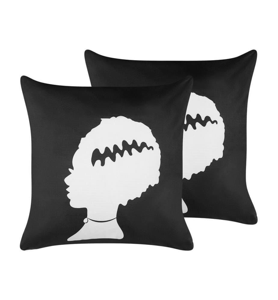 Lot de 2 coussins décoratifs MANDEVILLA Velours 45 x 45 cm Noir Motif abstrait