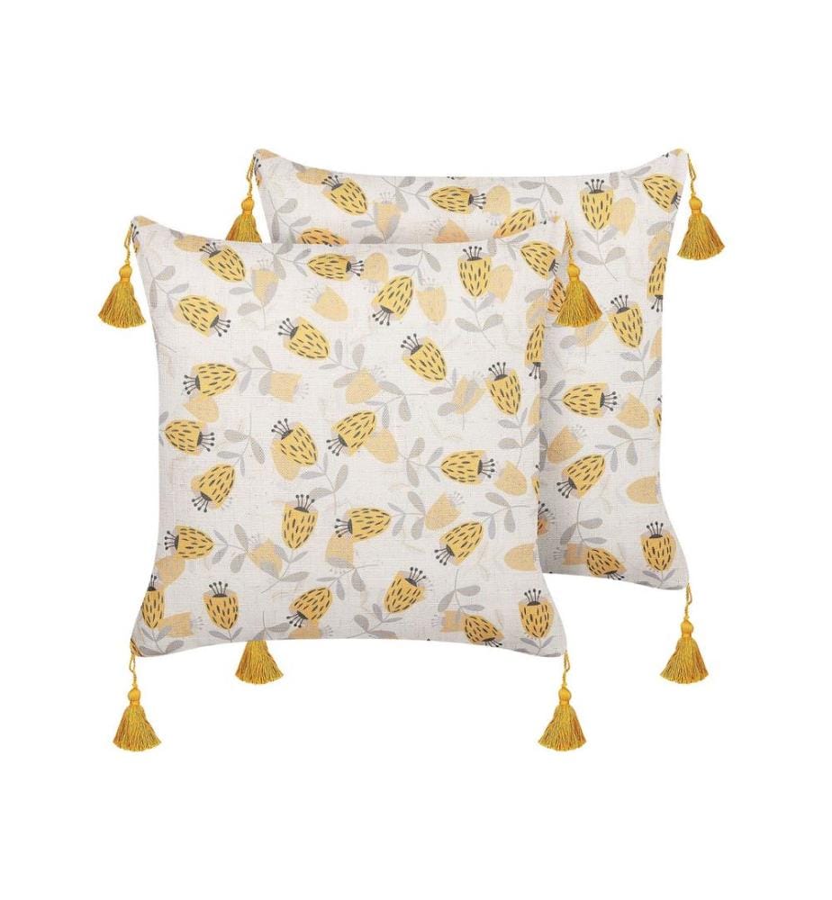 Lot de 2 coussins décoratifs ABUTILON 45 x 45 cm Beige Motif floral