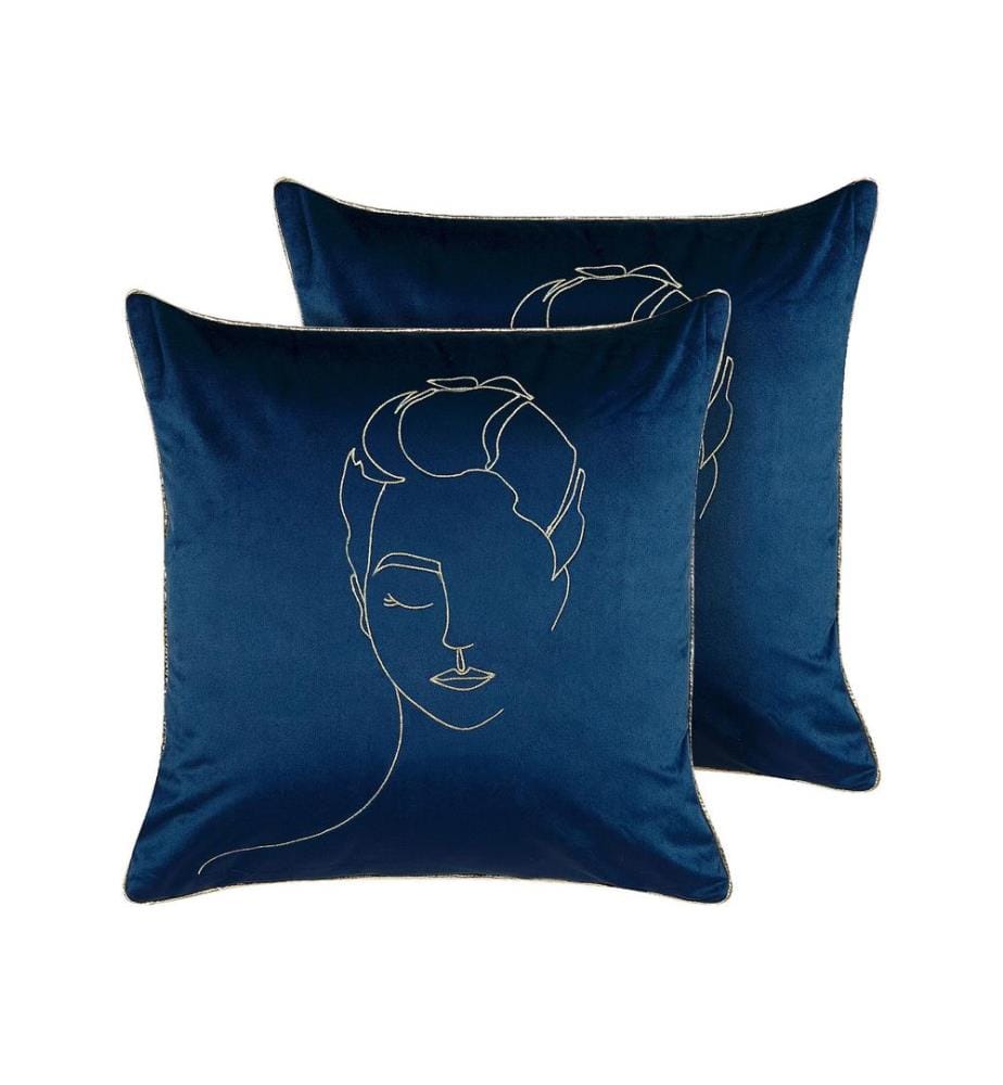 Lot de 2 coussins décoratifs CROCUS Velours 45 x 45 cm Bleu foncé Motif abstrait