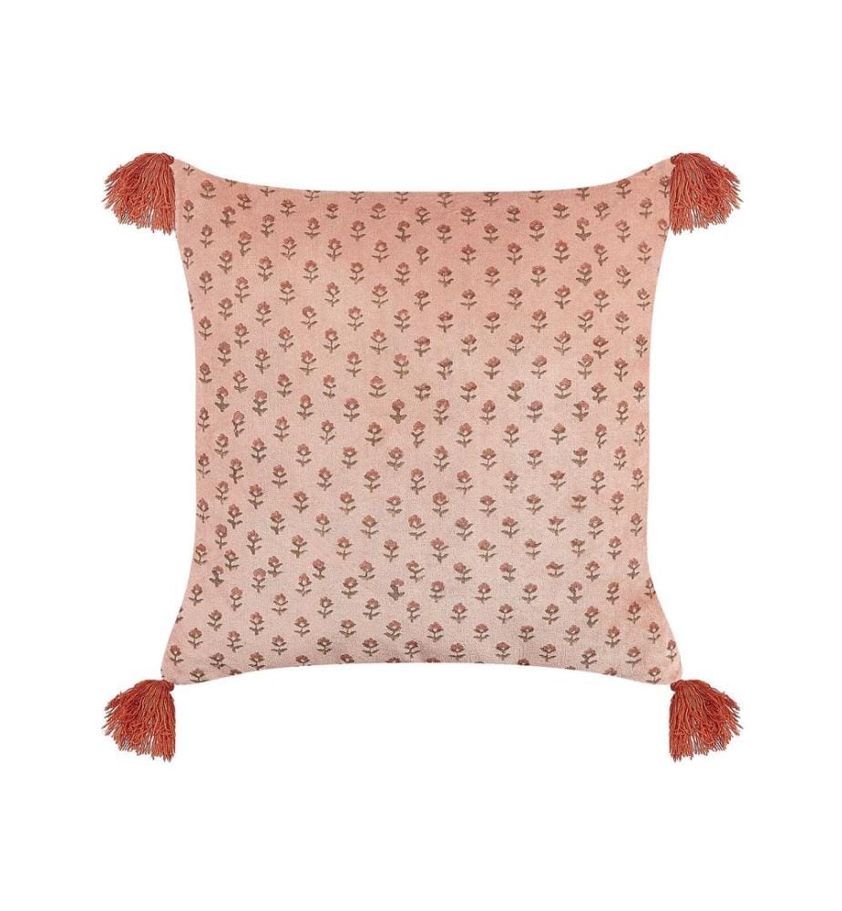 Coussin RUMHORA Velours 45 x 45 cm Rose Motif floral