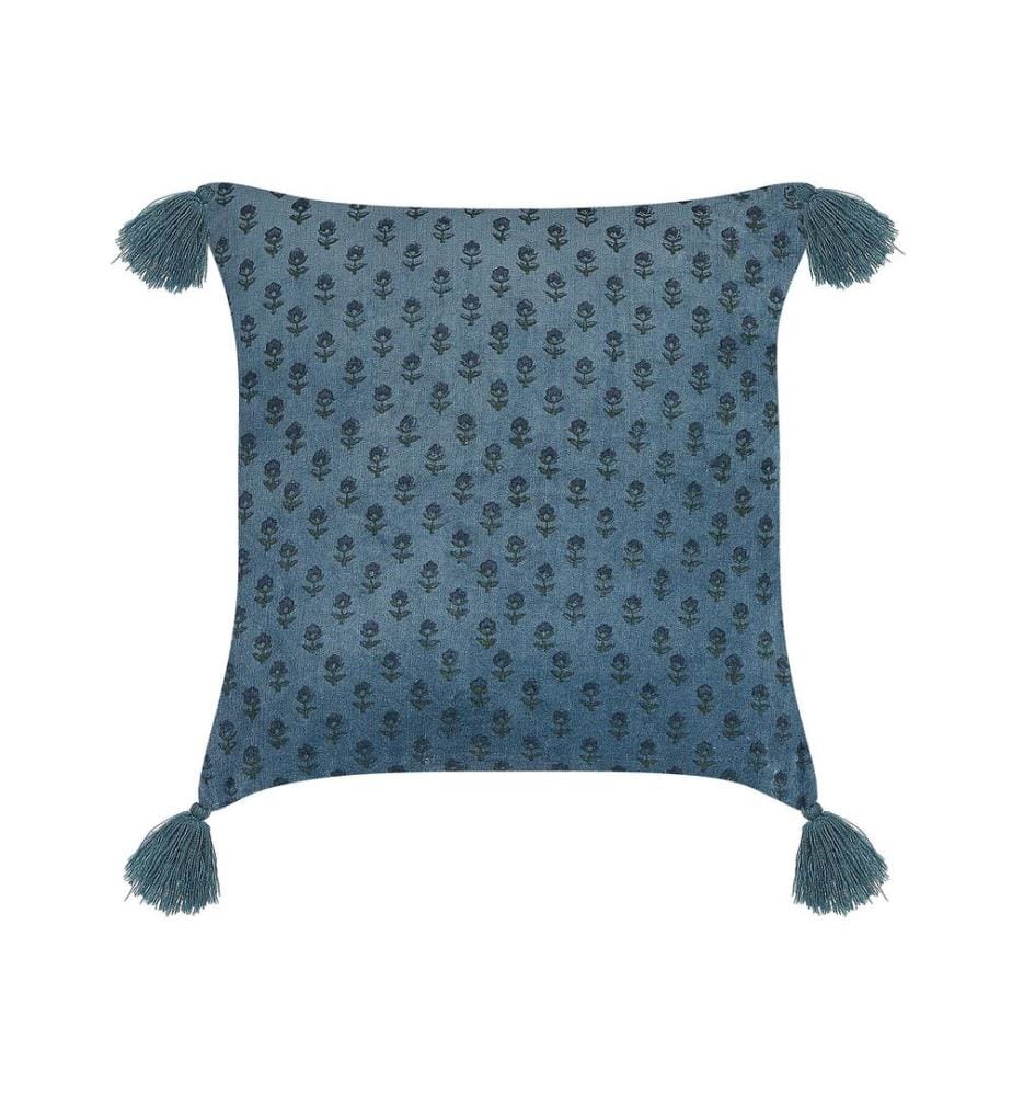 Coussin RIBES Velours 45 x 45 cm Bleu foncé Motif floral