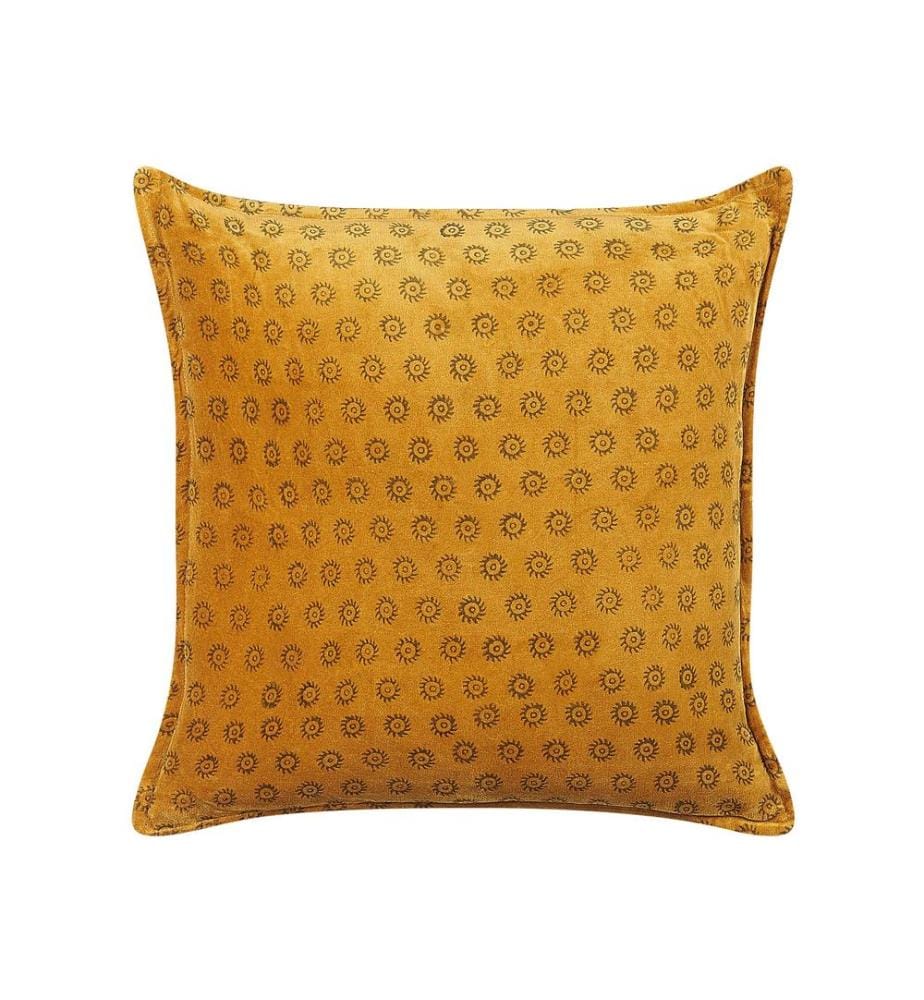 Coussin RAPIS Velours 45 x 45 cm Jaune Motif géométrique
