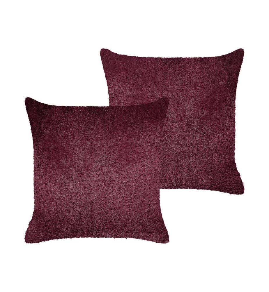 Lot de 2 coussins décoratifs PILEA Fourrure synthétique 45 x 45 cm Rouge Bordeaux Unicolore