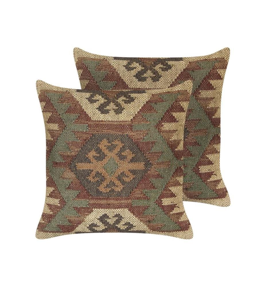 Lot de 2 coussins décoratifs ARVEN Jute 45 x 45 cm Marron Motif oriental