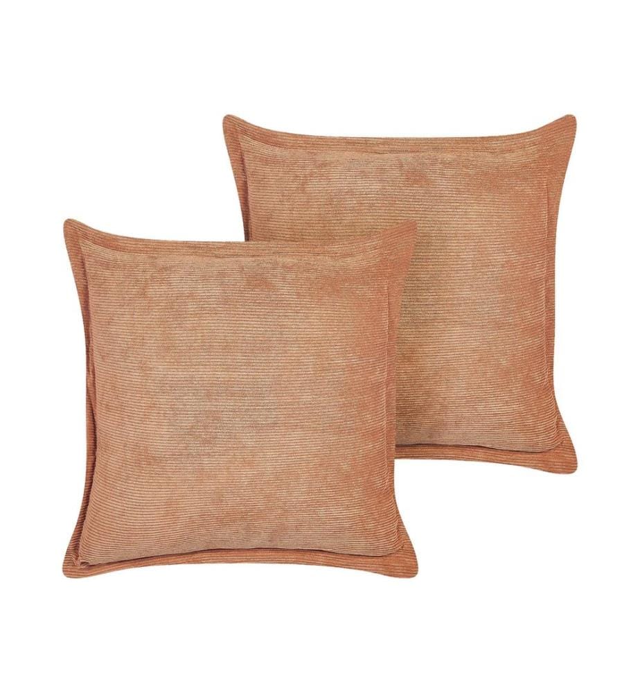 Lot de 2 coussins décoratifs ZINNIA Velours côtelé 43 x 43 cm Orange Unicolore