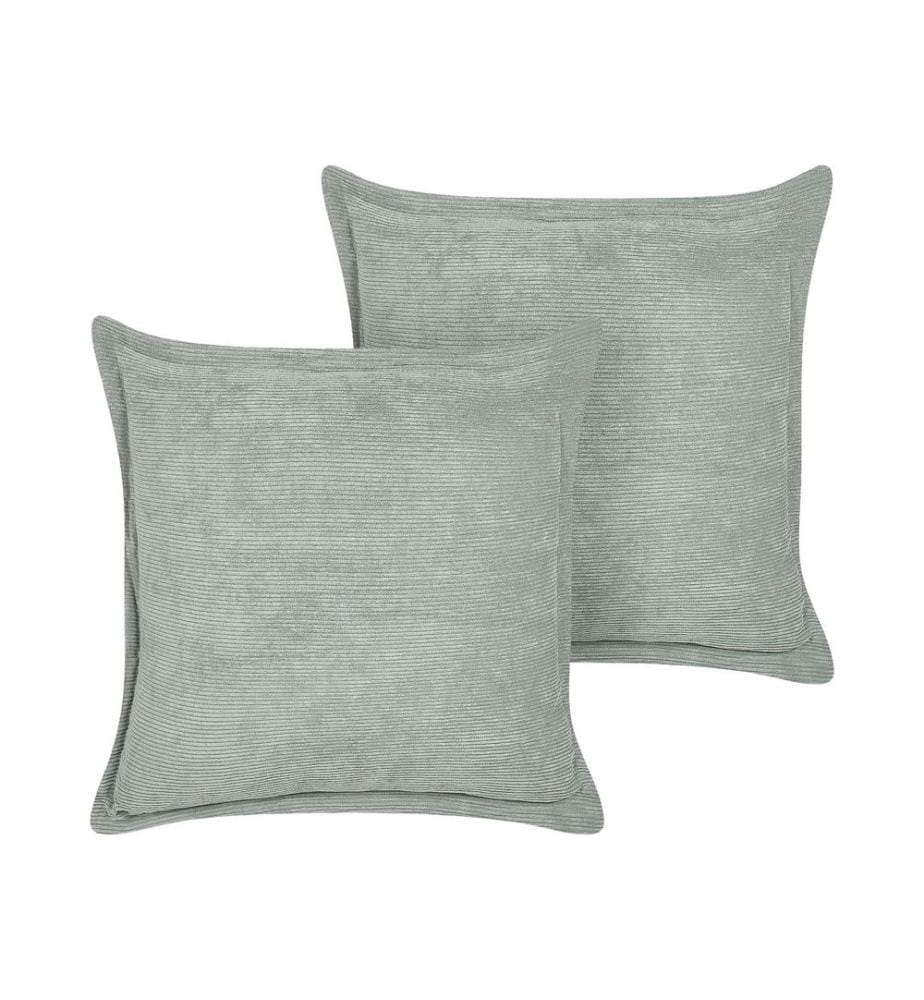 Lot de 2 coussins décoratifs ZINNIA Velours côtelé 43 x 43 cm Vert clair Unicolore