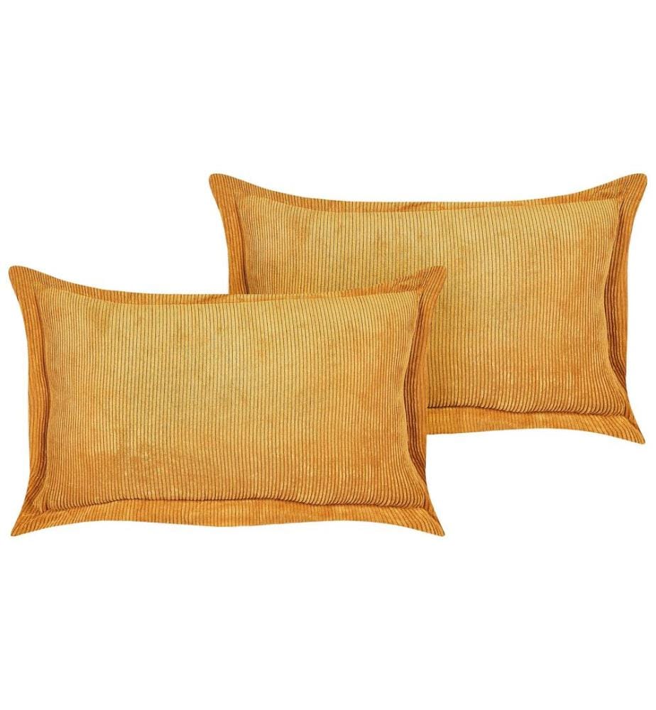 Lot de 2 coussins décoratifs ZINNIA Velours côtelé 47 x 27 cm Moutarde Unicolore