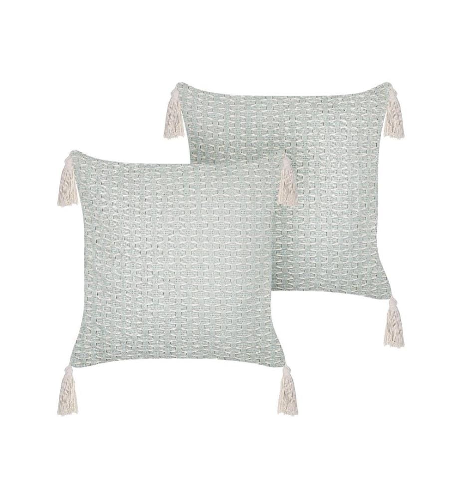 Lot de 2 coussins décoratifs HAKONE 42 x 42 cm Vert menthe Motif géométrique