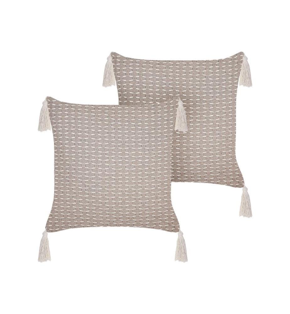Lot de 2 coussins décoratifs HAKONE 42 x 42 cm Taupe Motif géométrique