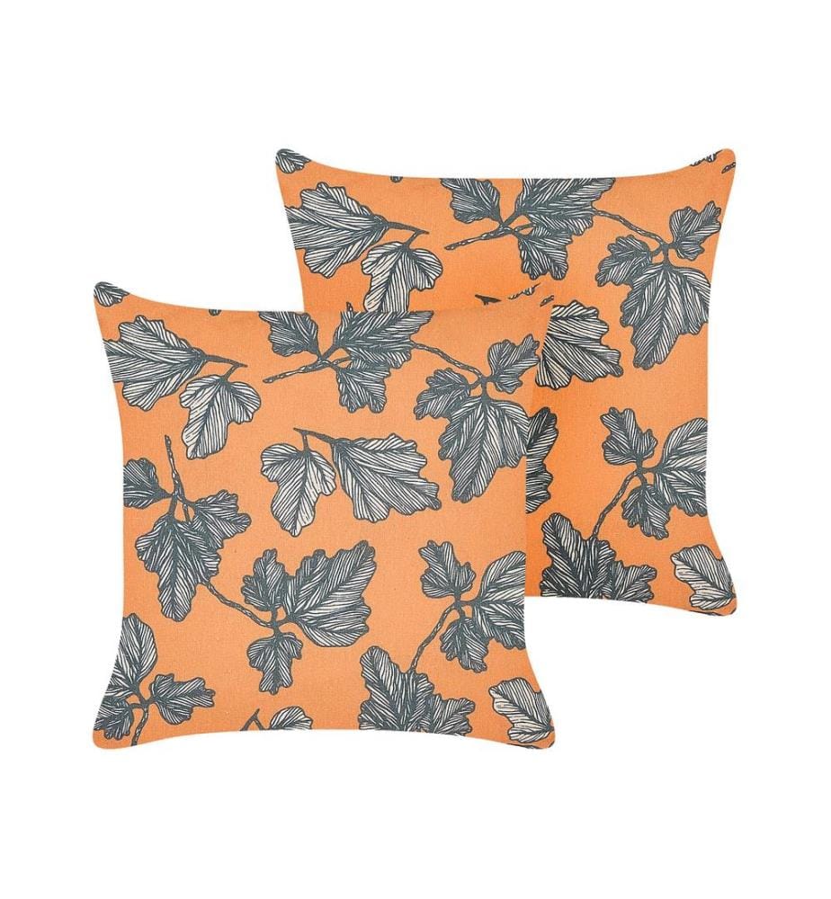 Lot de 2 coussins décoratifs SPIREA 45 x 45 cm Orange Noir Motif de plante