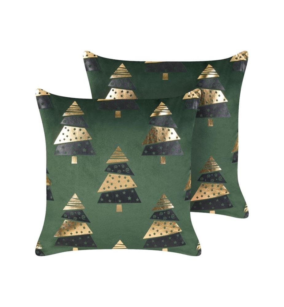 Lot de 2 coussins décoratifs GOLDSPRUCE Velours 45 x 45 cm Vert Motif de Noël
