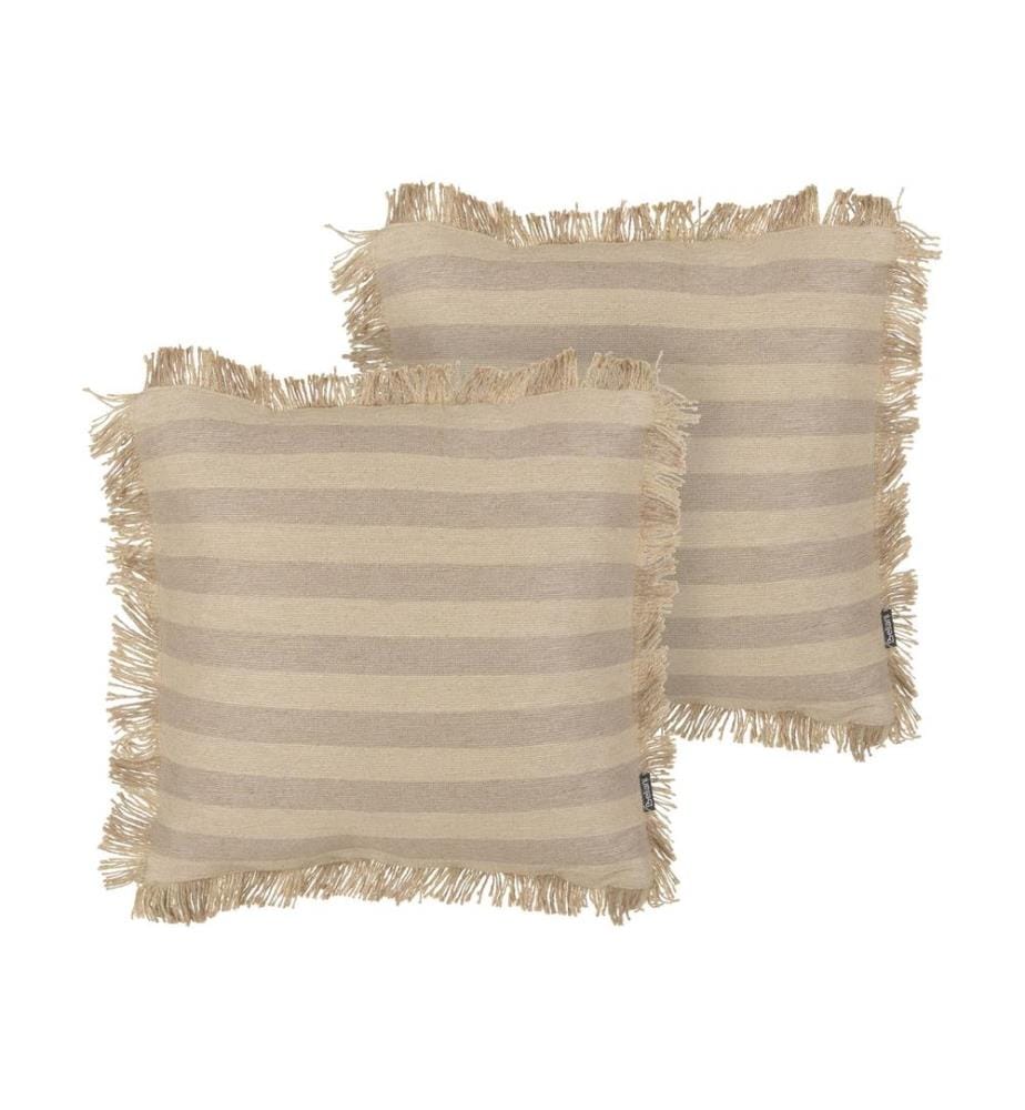Lot de 2 coussins décoratifs CIRSIUM Jute 45 x 45 cm Beige À rayure