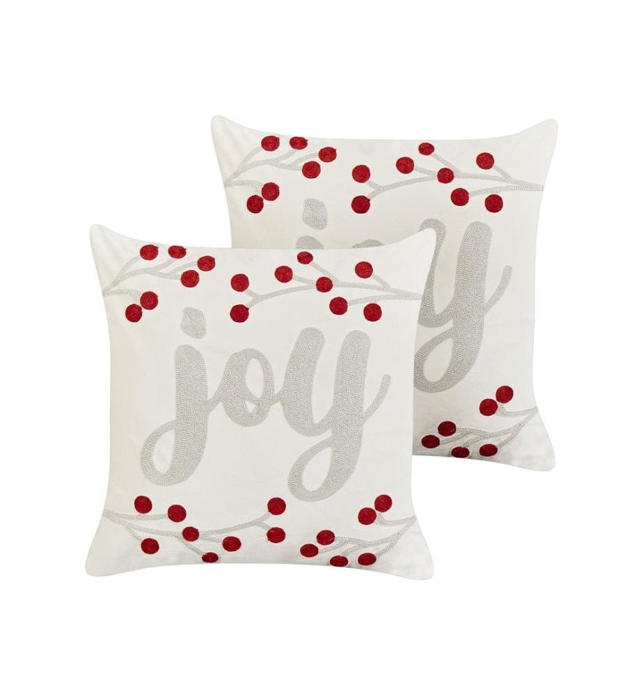 Lot de 2 coussins décoratifs PRALINE Velours 45 x 45 cm Blanc Motif de Noël