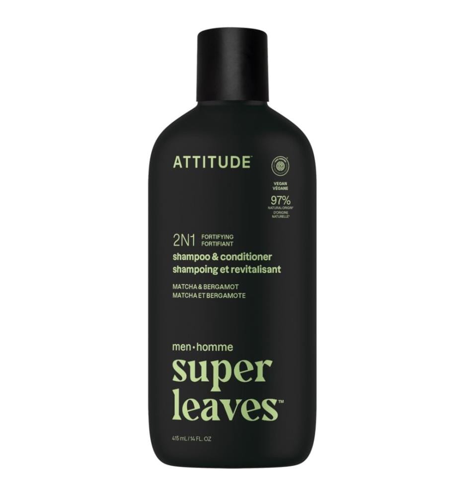 super leaves men 2en1 shampoing et revitalisant fortifiant Bergamote & Matcha 415ml