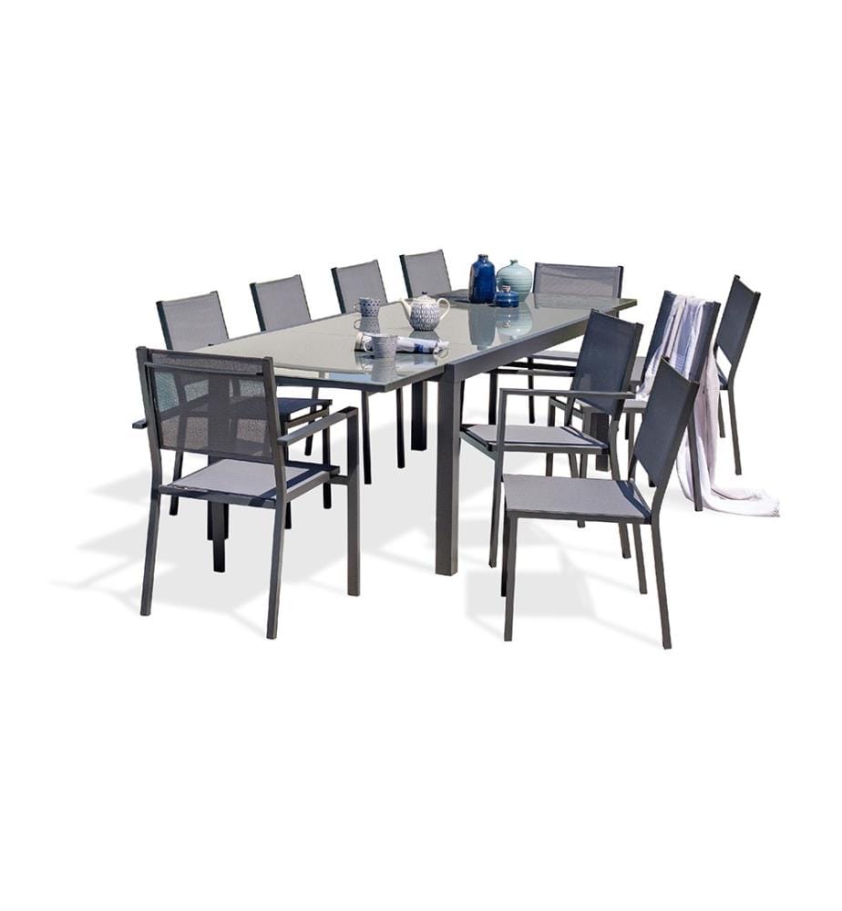 Ensemble Repas de Jardin Tolède 10 Places - Gris Anthracite