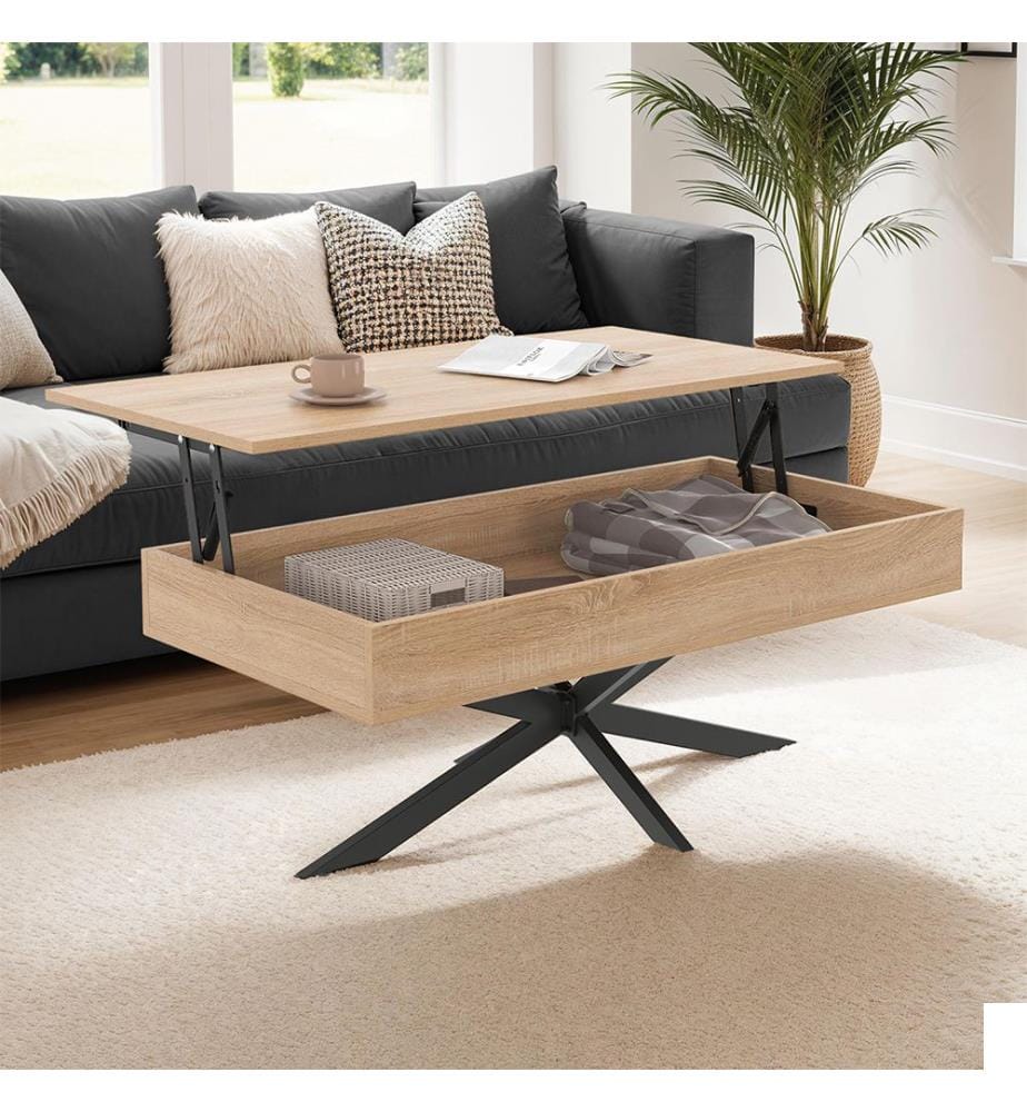 Table Basse Spider avec Plateau Relevable L100cm - Brun et Noir