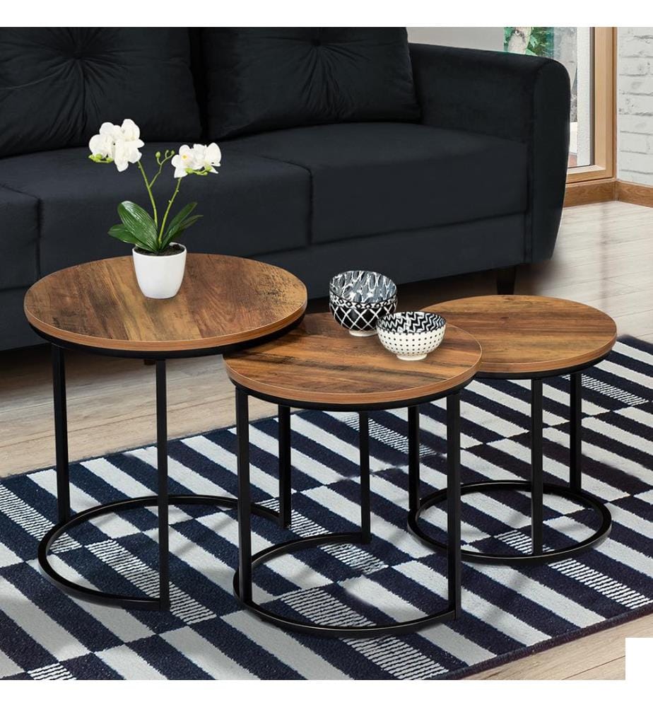 Lot de 3 Tables Basses Elize - Noir & Brun Clair