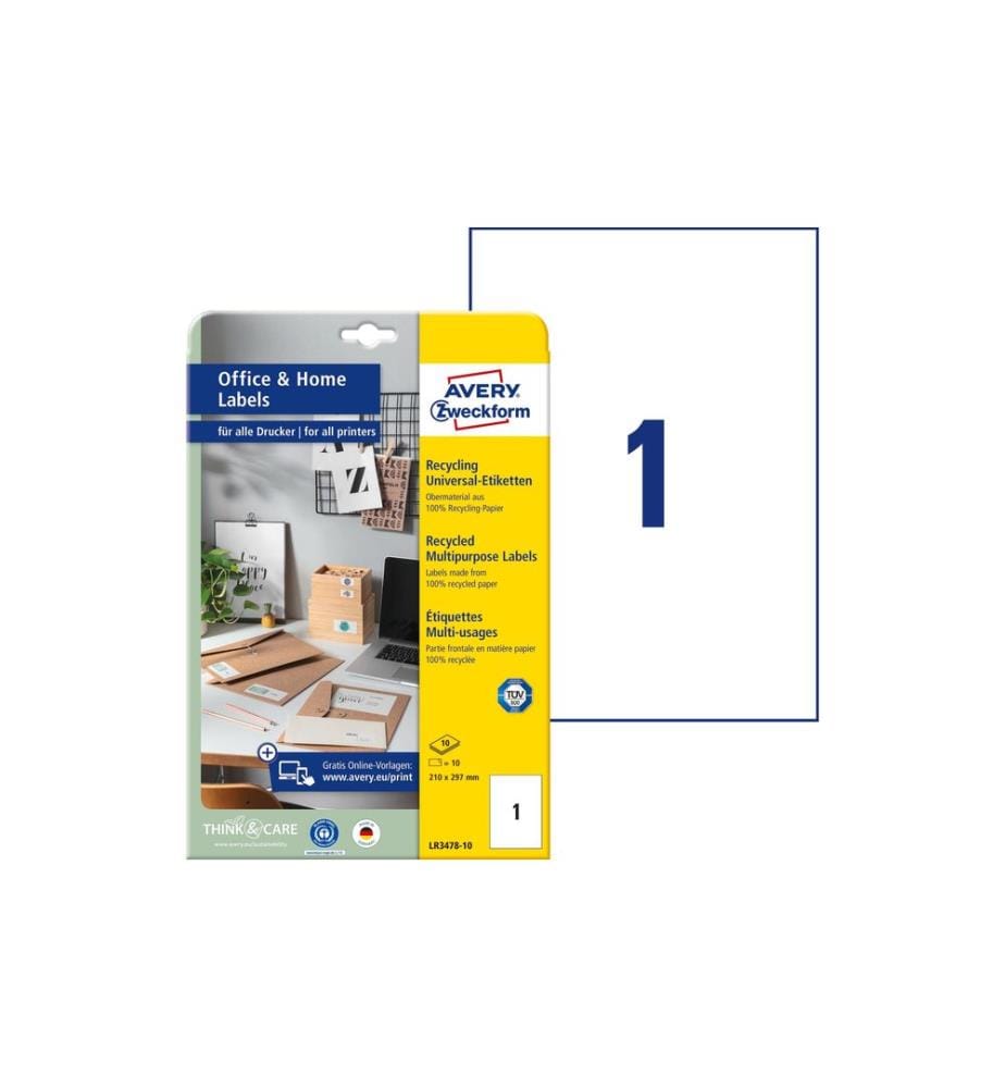 AVERY - Zweckform Étiquettes universelles LR3478 210 x 297 mm, 10 feuille