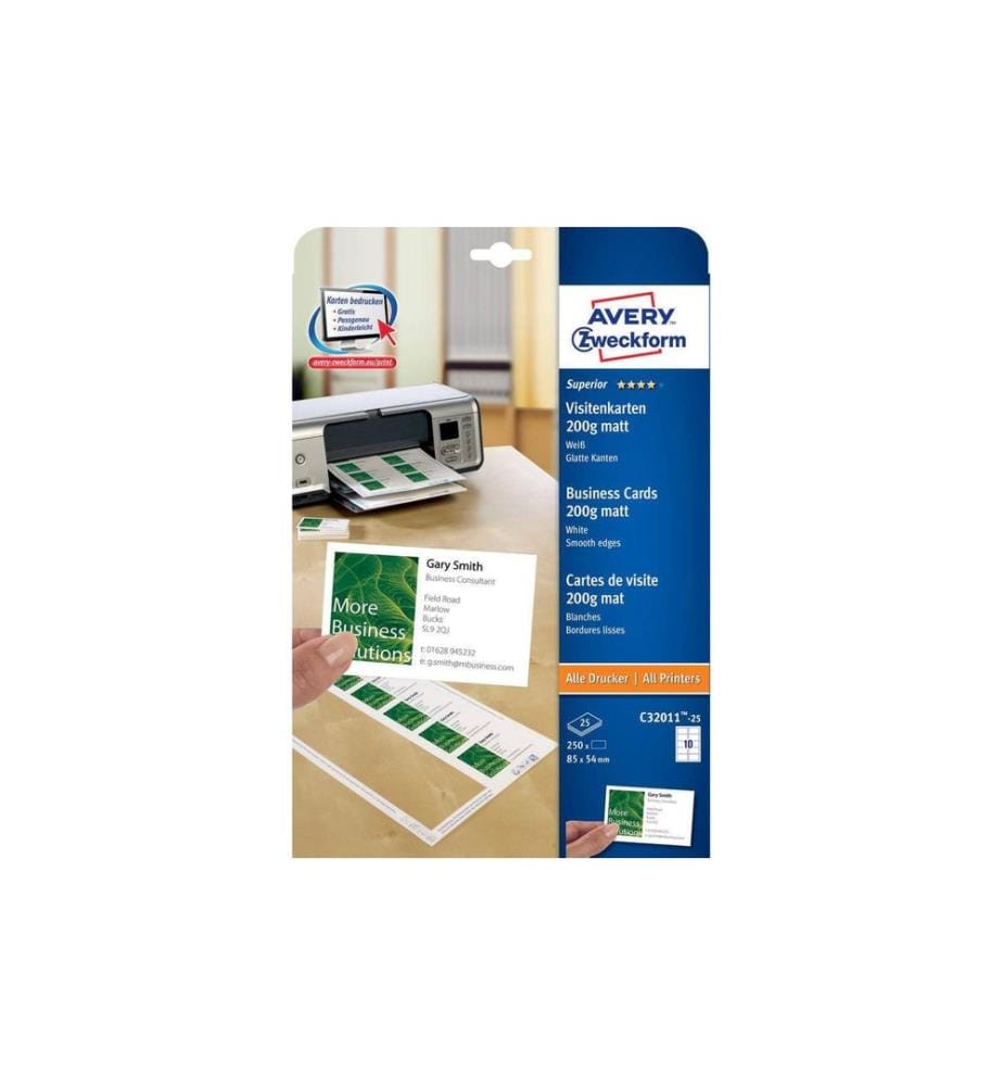 AVERY - Zweckform Étiquettes de cartes de visite Laser 85 x 54 mm 200 g/m² 250 pièces