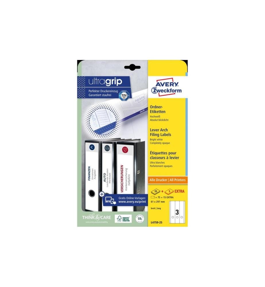 AVERY - Zweckform Étiquettes à classeur L4759 61 x 297 mm, 30 feuille