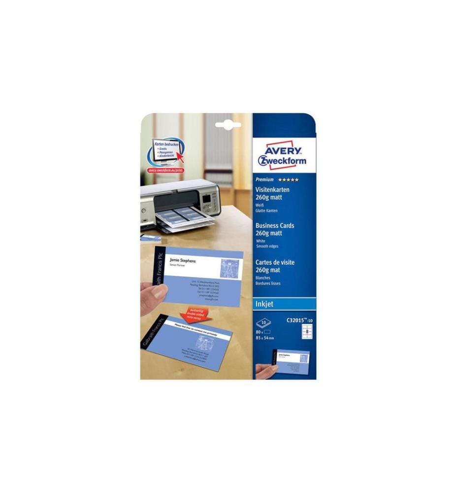 AVERY - Zweckform Étiquettes de cartes de visite Inkjet 85 x 54 mm 80 pièces