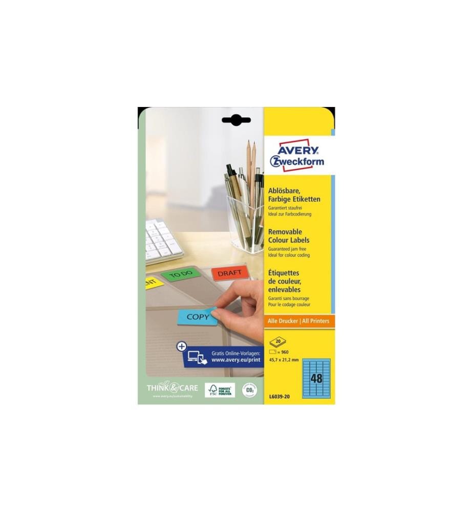 AVERY - Zweckform Étiquettes universelles non-permanent Bleu, 20 feuille