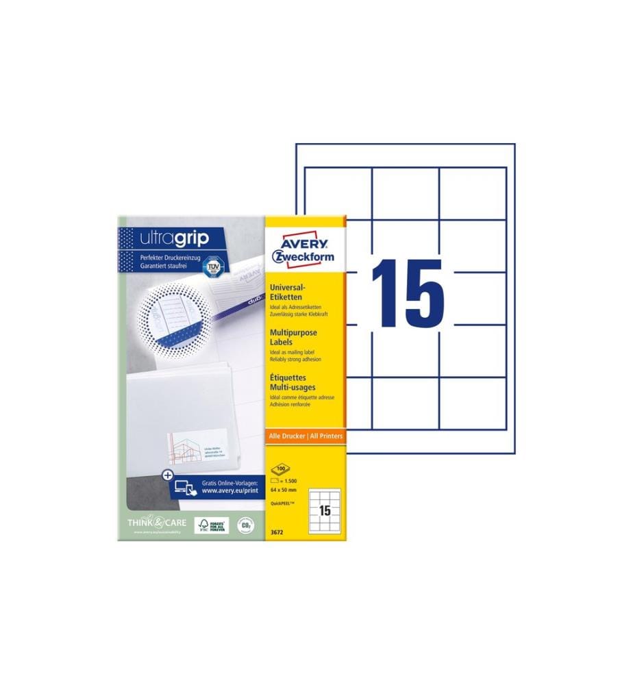AVERY - Zweckform Étiquettes universelles 3672 64 x 50 mm, 100 feuille