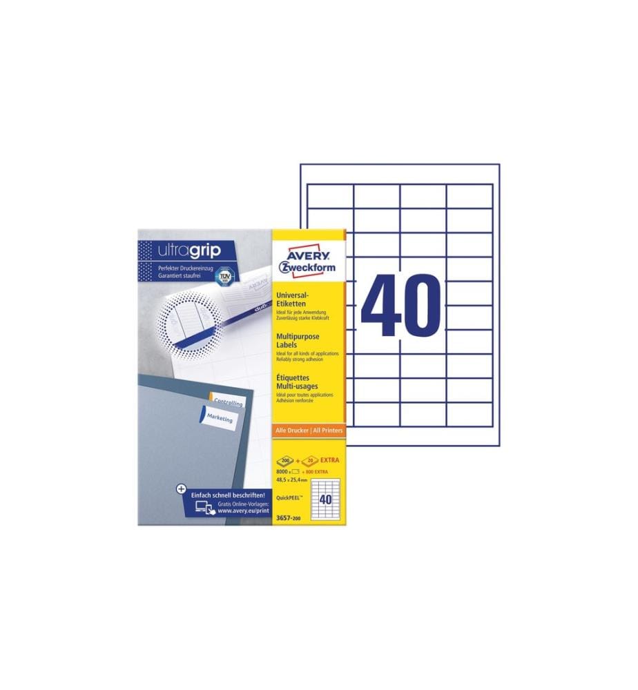 AVERY - Zweckform Étiquettes universelles 3657 48.5 x 25.4 mm, 220 feuille