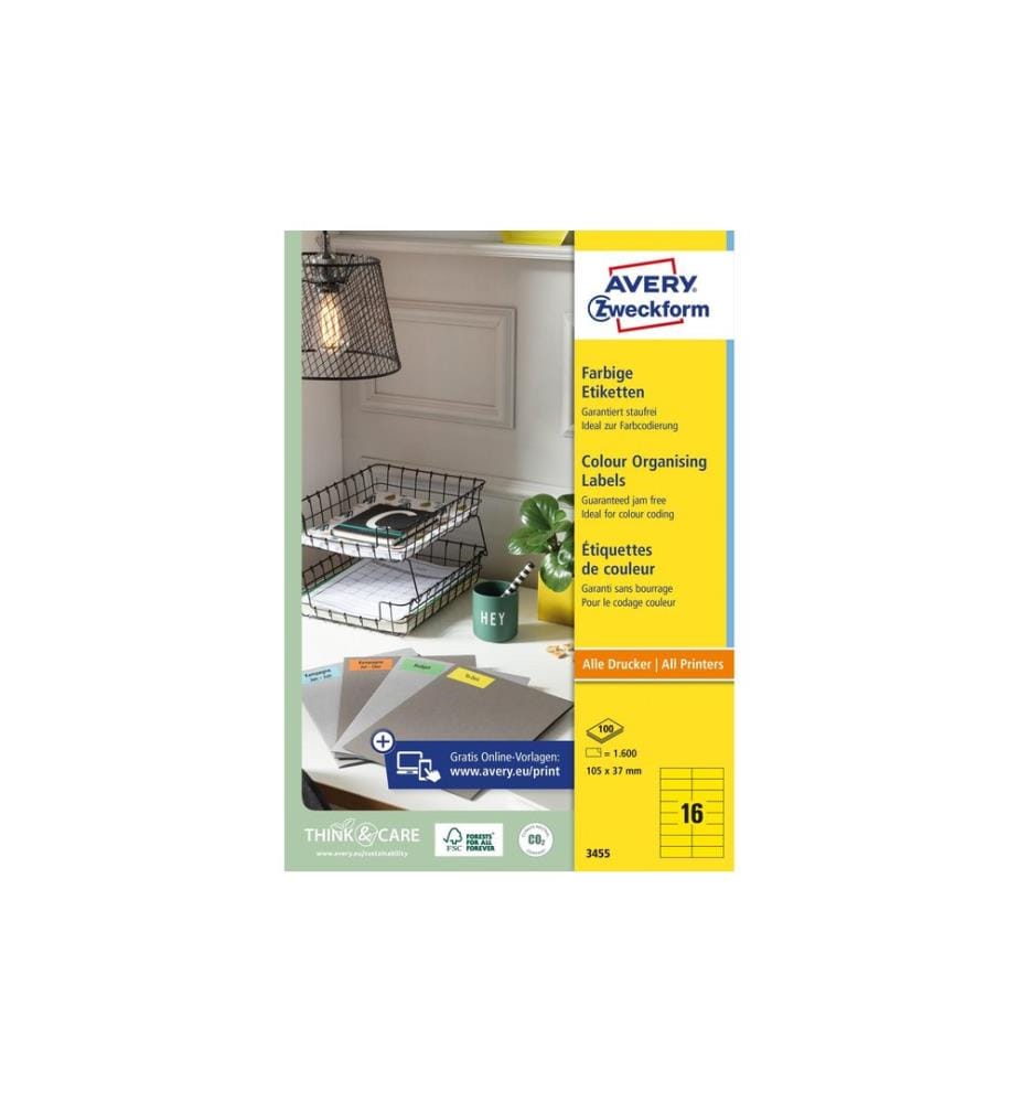 AVERY - Zweckform Étiquettes universelles 105 x 37 mm, jaune, 1.600 pièces