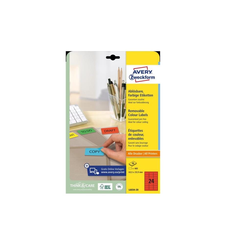 AVERY - Zweckform Étiquettes universelles 63.5 x 33.9 mm, 20 feuille, rouge