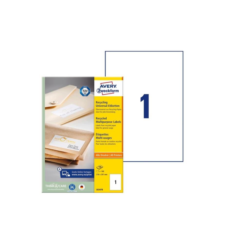 AVERY - Zweckform Étiquettes universelles LR3478 210 x 297 mm, 100 feuille