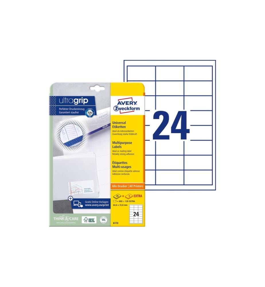 AVERY - Zweckform Étiquettes universelles 6172 64.6 x 33.8 mm, 30 feuille