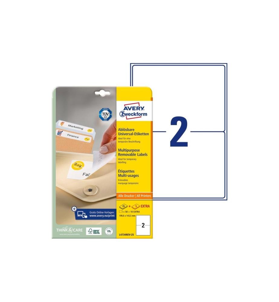 AVERY - Zweckform Étiquettes universelles Stick + Lift 199.6 x 143.5 mm, 30 feuille