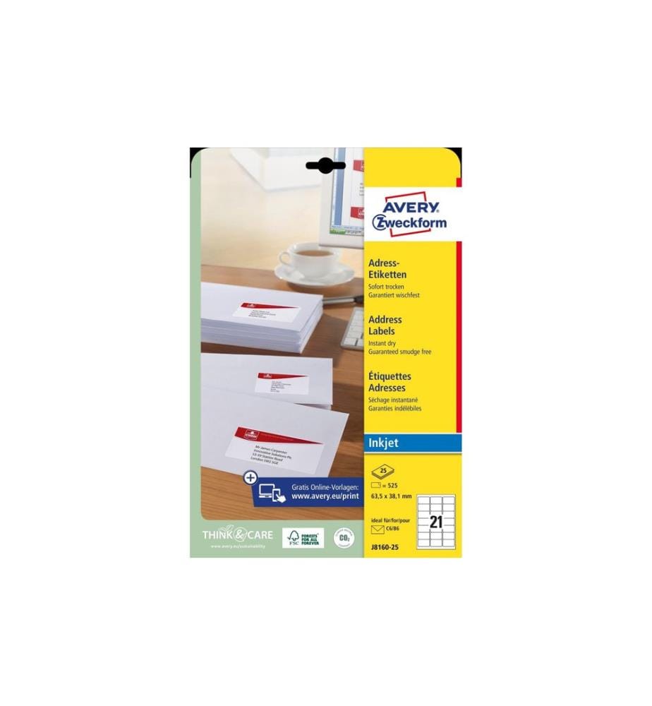 AVERY - Zweckform Étiquettes dadresse 63.5 x 38.1 mm, 25 feuilles, blanc