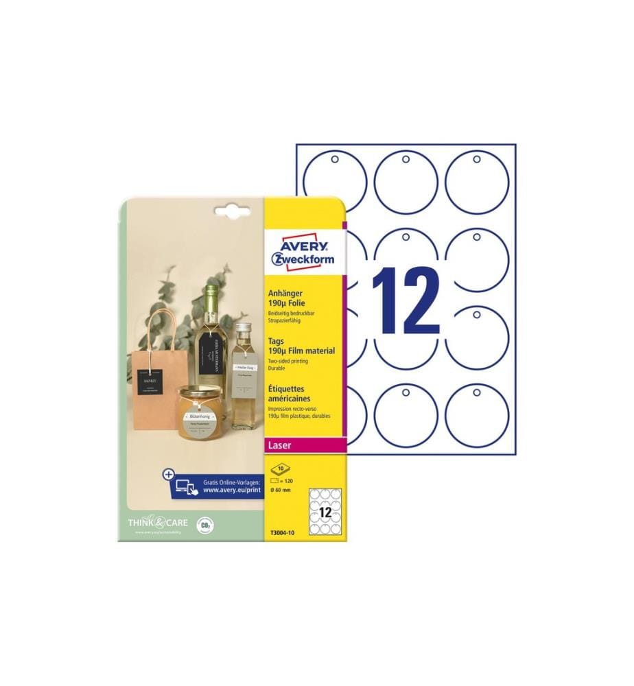 AVERY - Zweckform Étiquettes suspendues Tags 60 mm, 10 feuilles, 120 pièces