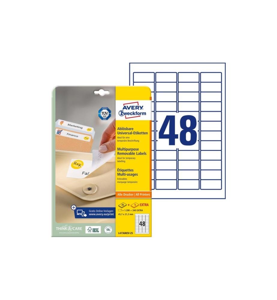 AVERY - Zweckform Mini-étiquettes Stick + Lift 45.7 x 21.2 mm, 25 feuille
