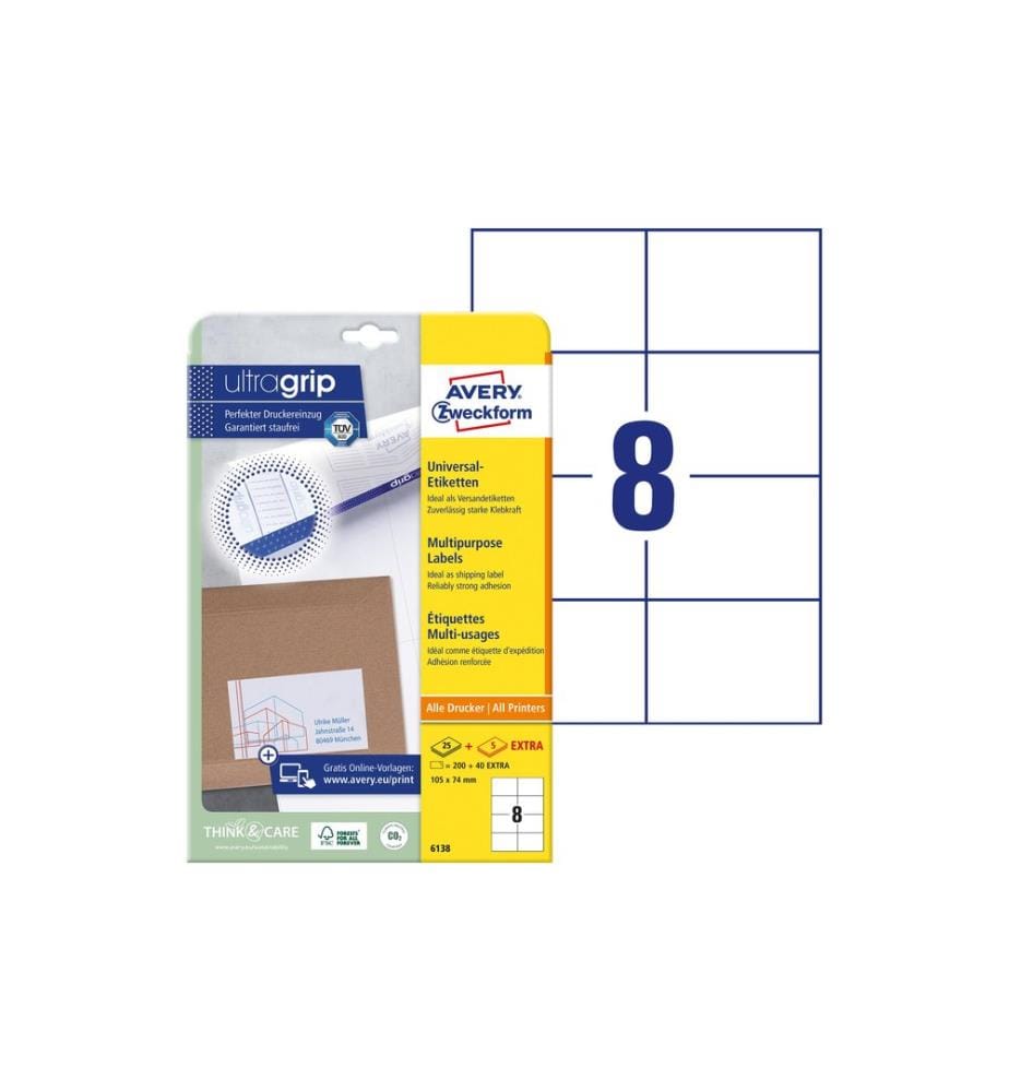 AVERY - Zweckform Étiquettes universelles 6138, 105 x 74 mm, 30 feuille