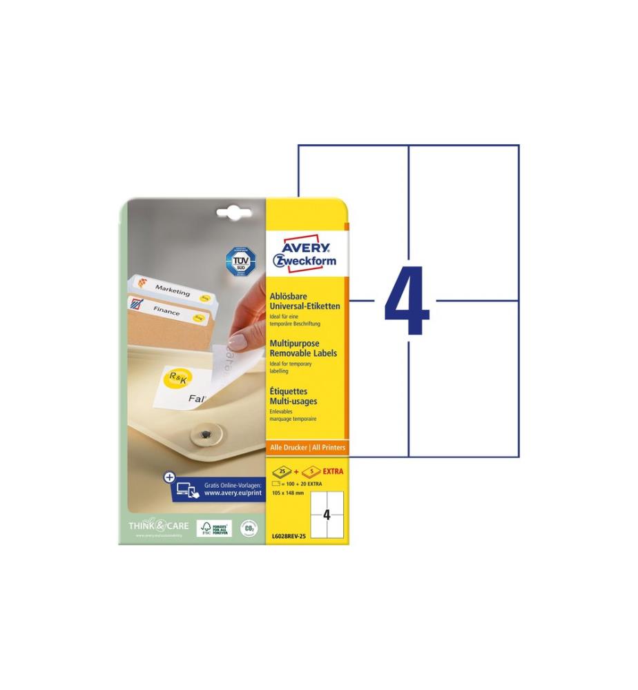 AVERY - Zweckform Étiquettes universelles L6028REV-25, 105 x 148 mm, 30 feuille