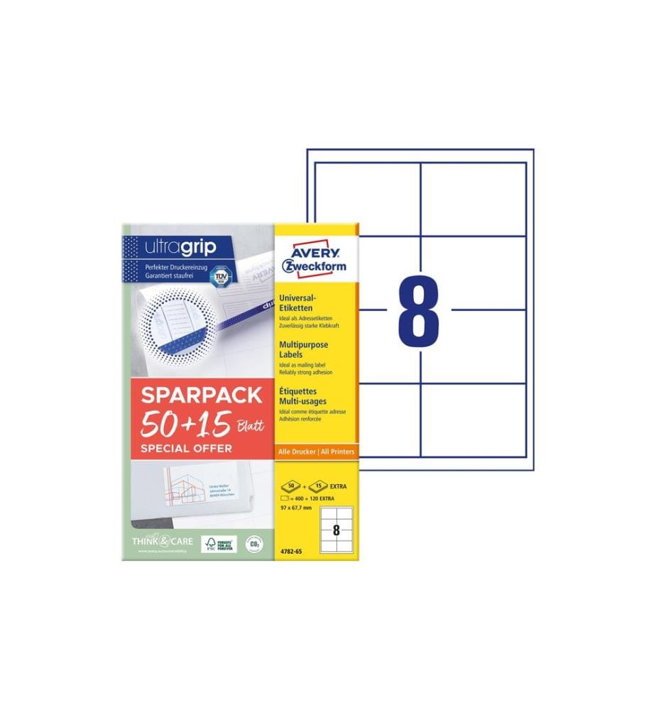 AVERY - Zweckform Étiquettes universelles 4782-65, 97 x 67.7 mm, 65 feuille