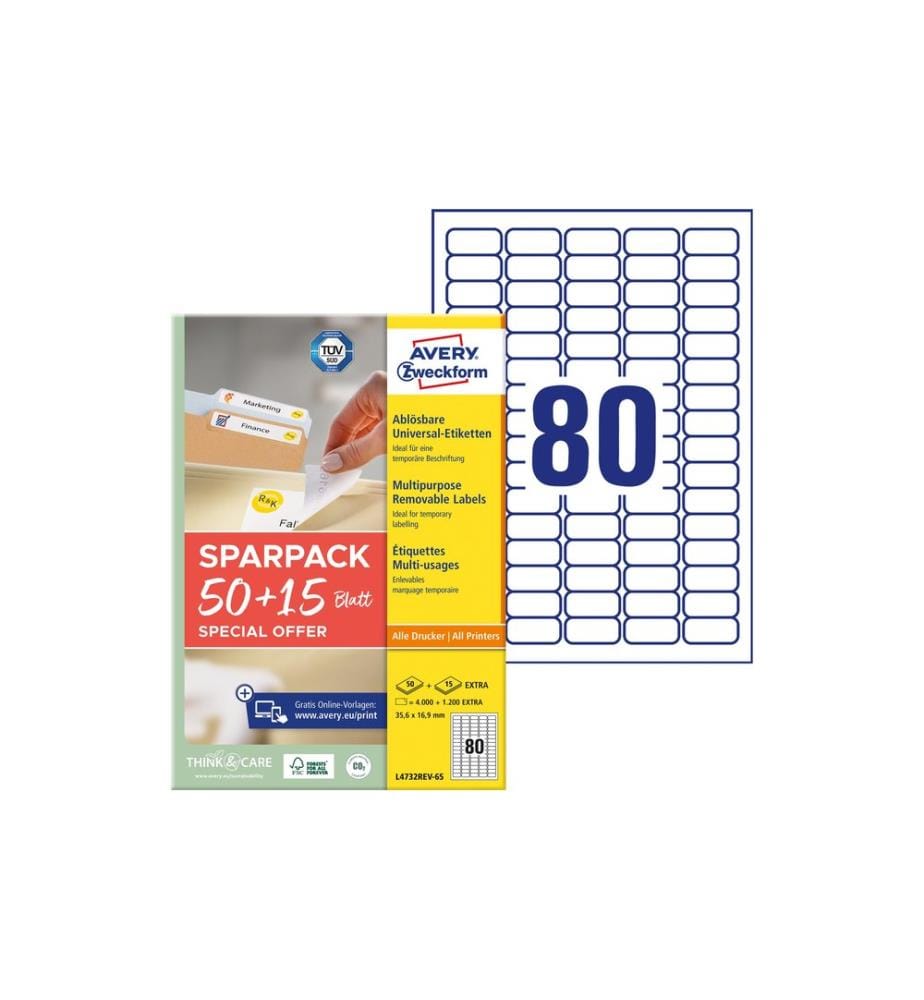 AVERY - Zweckform Étiquettes universelles L4732REV-65, 35.6 x 16.9 mm, 65 feuille