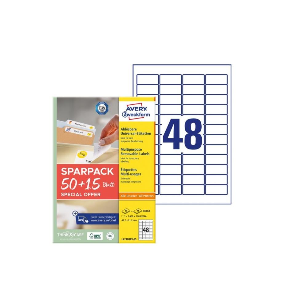 AVERY - Zweckform Étiquettes universelles L4736REV-65, 45.7 x 21.2 mm, 65 feuille