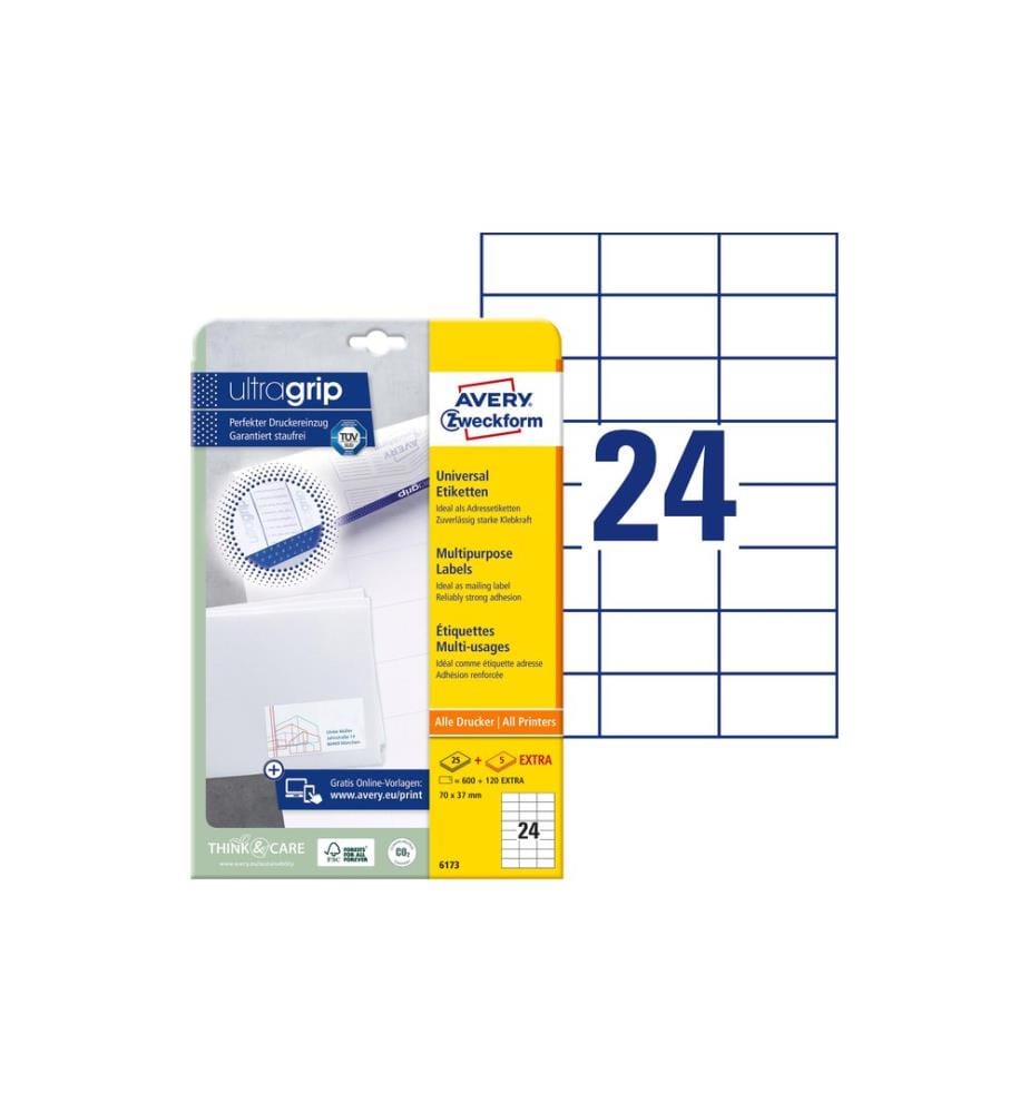 AVERY - Zweckform Étiquettes universelles 6173 70 x 37 mm, 25 feuille