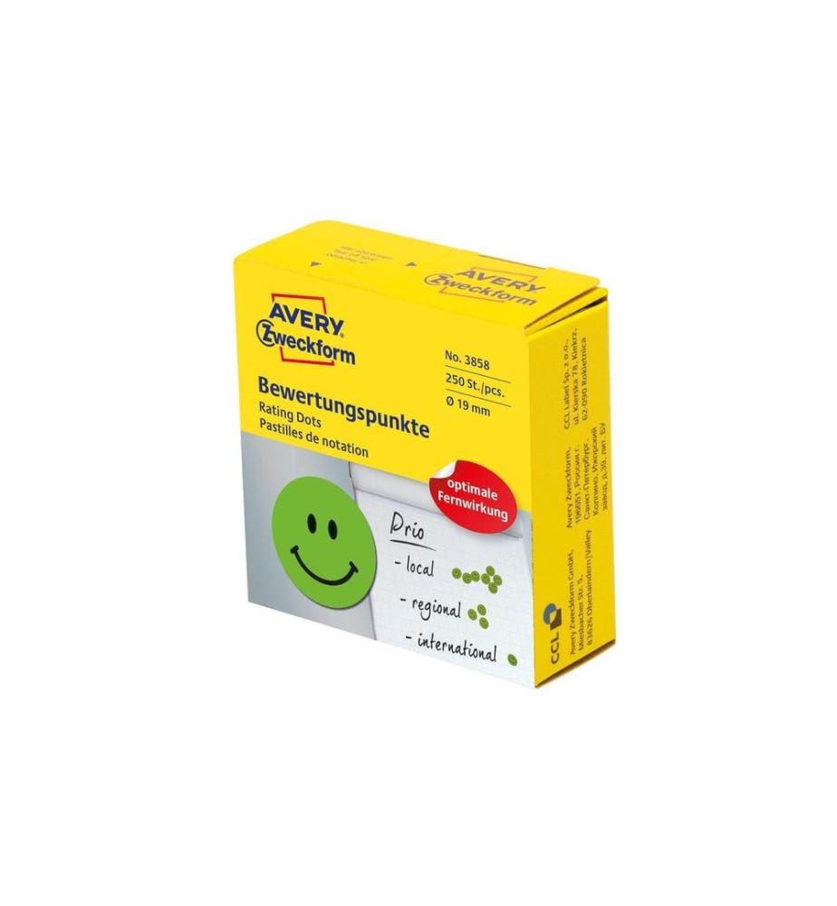 AVERY - Zweckform Autocollant à motif Smiley 19 mm Points d'évaluation, vert