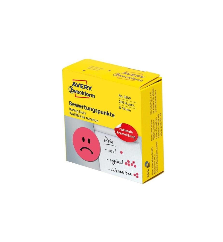 AVERY - Zweckform Autocollant à motif Smiley 19 mm Points d'évaluation, rouge