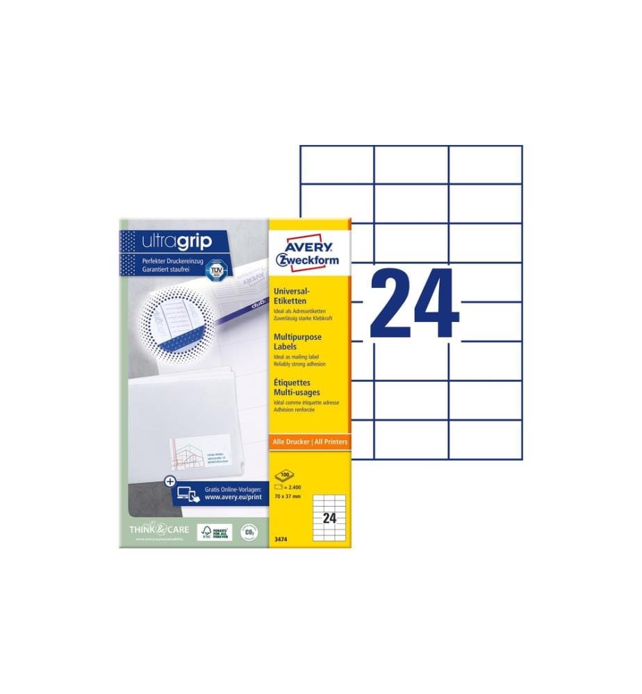 AVERY - Zweckform Étiquettes universelles 3474 70 x 37 mm, 10 feuille