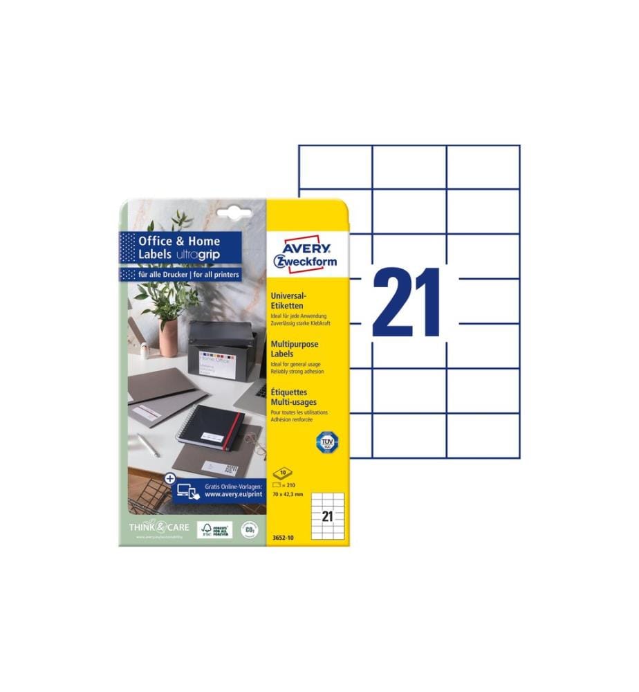 AVERY - Zweckform Étiquettes universelles 3652 70 x 42.3 mm, 220 feuille