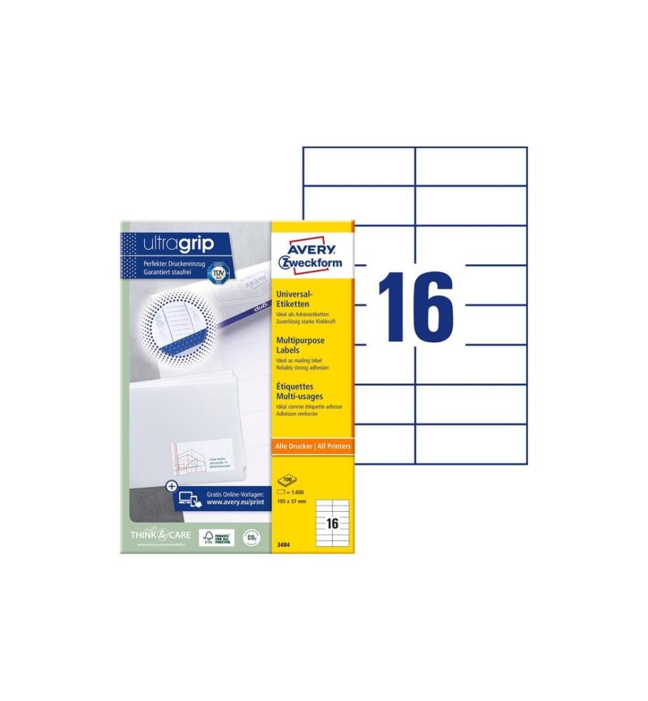 AVERY - Zweckform Étiquettes universelles 3484 105 x 37 mm, 100 feuille