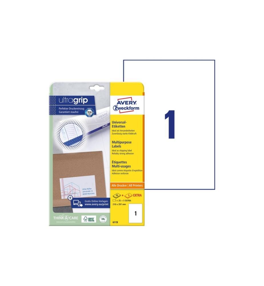 AVERY - Zweckform Étiquettes universelles 6119 210 x 297 mm, 30 feuille
