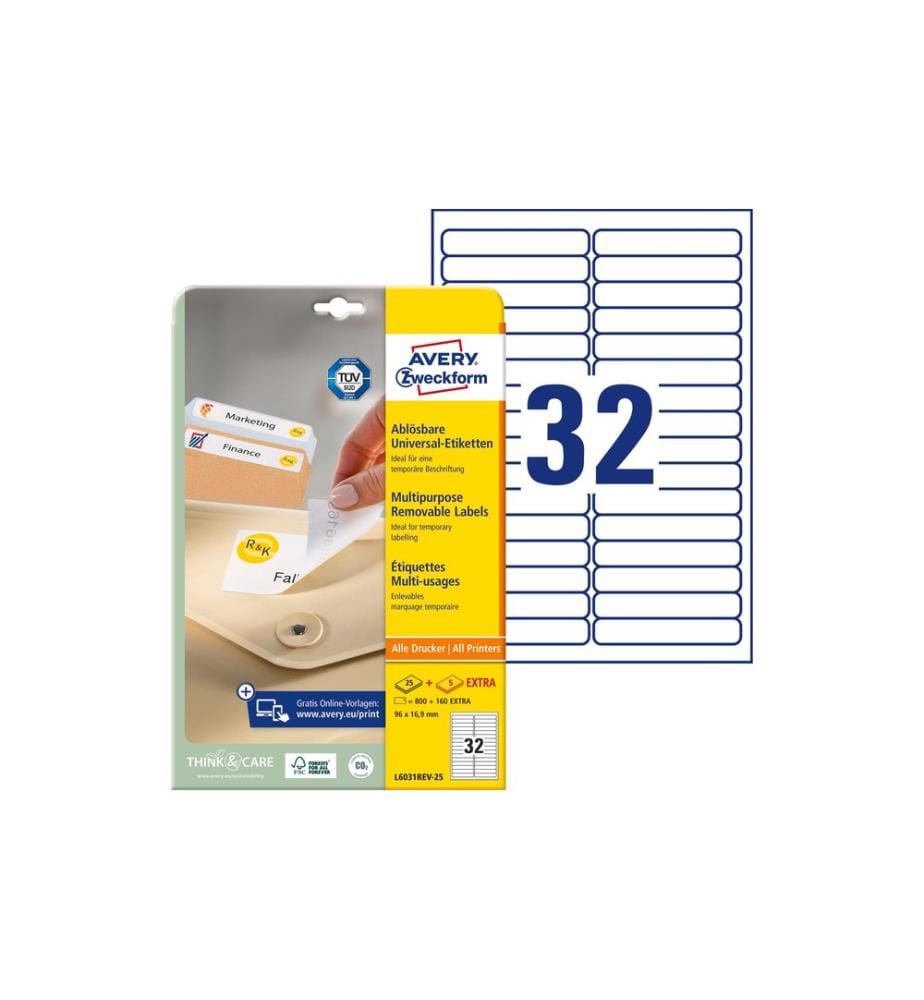 AVERY - Zweckform Étiquettes universelles Stick + Lift 96 x 16.9 mm, 30 feuille