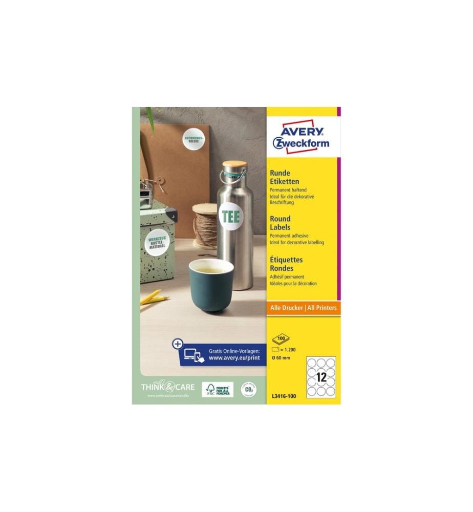 AVERY - Zweckform Étiquettes rondes L3416-100 Ø 60 mm